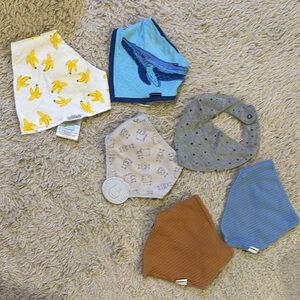 Assorted Kids Bandana Bibs - Blue, Gray, Brown, White, Yellow